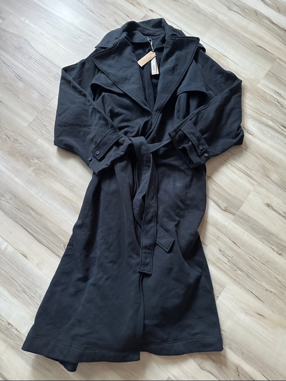 SKIMS Black Trench Coat with Tie Belt